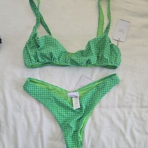 WeWoreWhat Neon Lime and Aqua Gingham Bikini Bottom